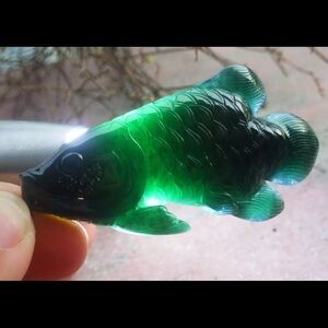 Certificate Jadeite Jade dark Green feng shui Grade A Wealth Fish